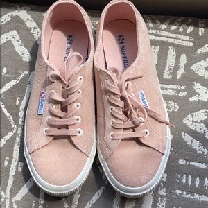 Superga pink suede platform sneakers